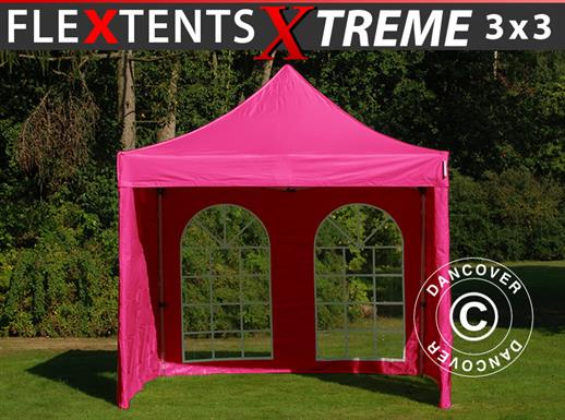 Prekybinė palapinė FleXtents Xtreme 50 Vintage Style 3x3m Rožinė, įsk. 4 šonines sienas