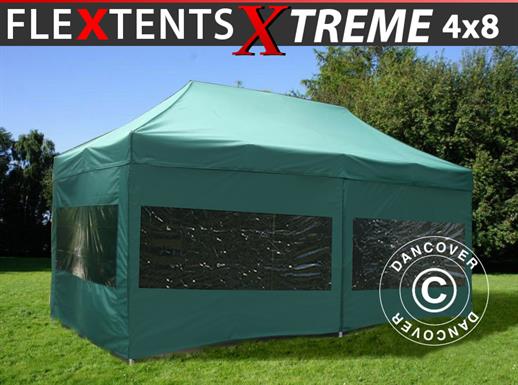 Prekybinė palapinė FleXtents Xtreme 50 4x8m Žalia, įsk. 6 šonines sienas