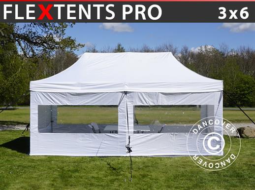 Šator za posjetitelje FleXtents PRO 3x6m Bijeli, uključ. 6 bočnih stranica i 1 transparentni pregradni zid