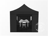 Apmeklētāju telts FleXtents PRO 3x6m Melns, ar 6 sānsienām  un 1 caurspīdīgu starpsienu