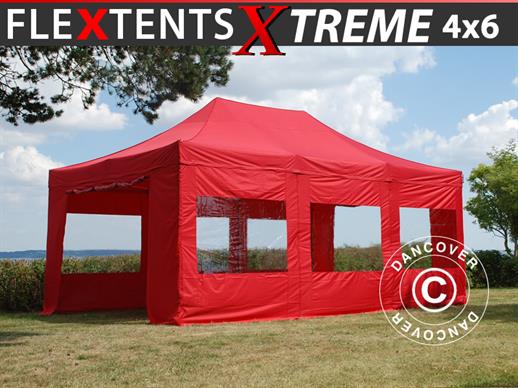 Quick-up telt FleXtents Xtreme 50 4x6m Rød, inkl. 8 sider
