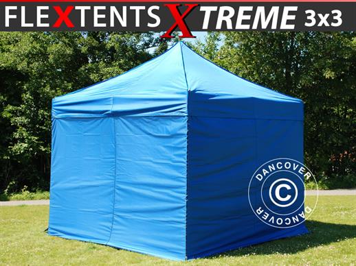 Tente pliante FleXtents Xtreme 3x3m Bleu, avec 4 cotés