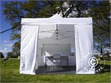 Apmeklētāju telts FleXtents Steel 3x6m Balta, ar 4 sānsienām  un 1 caurspīdīgu starpsienu