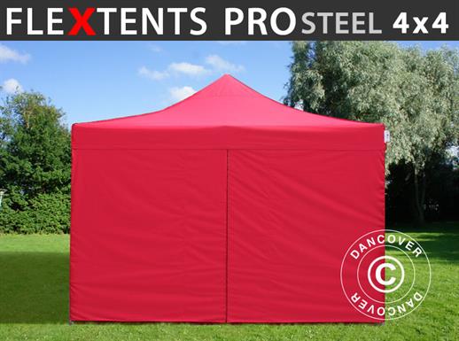 Quick-up telt FleXtents PRO Steel 4x4m Rød, inkl. 4 sider