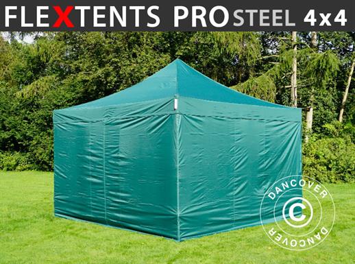 Pop up aiatelk FleXtents PRO Steel 4x4m Roheline, kaasas 4 külgseinad