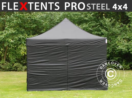 Namiot Ekspresowy FleXtents PRO Steel 4x4m Czarny, mq 4 ściany boczne