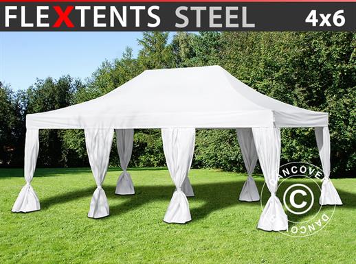 Quick-up telt FleXtents Steel 4x6m Hvit, inkl. dekorative gardiner