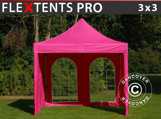 Namiot Ekspresowy FleXtents PRO 3x3m Różowy, mq 4 ściany boczne