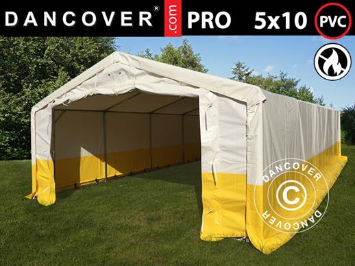 Skladišni radni šator PRO 5x10m, PVC, Bijela/Žuta, Teško-zapaljivo